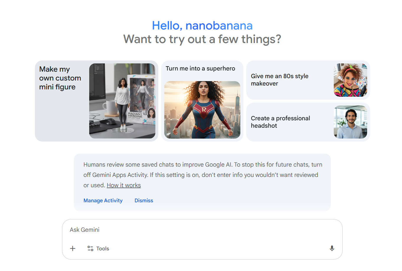 Google Gemini interface showing NanoBanana AI portrait upload